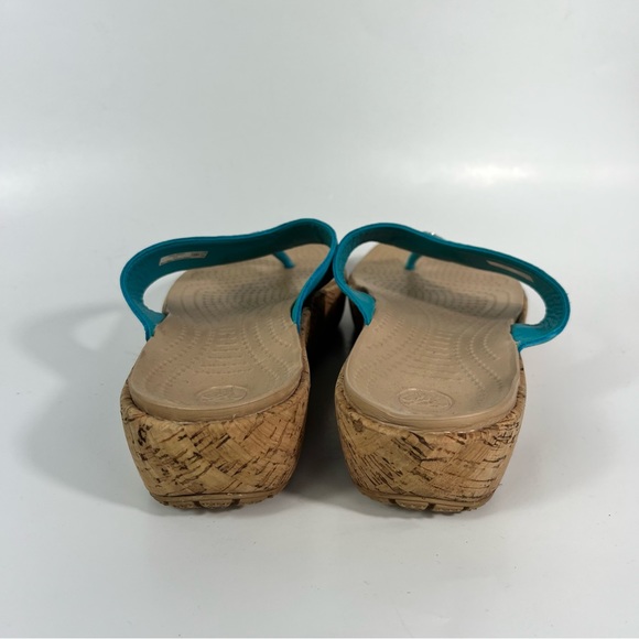 Crocs Womens Seashell Rhinestone Charm Turquoise Blue Thong Flop Flop Sandals 10 - Picture 5 of 5